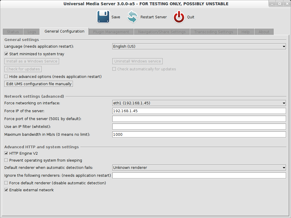 IP settings in UMS