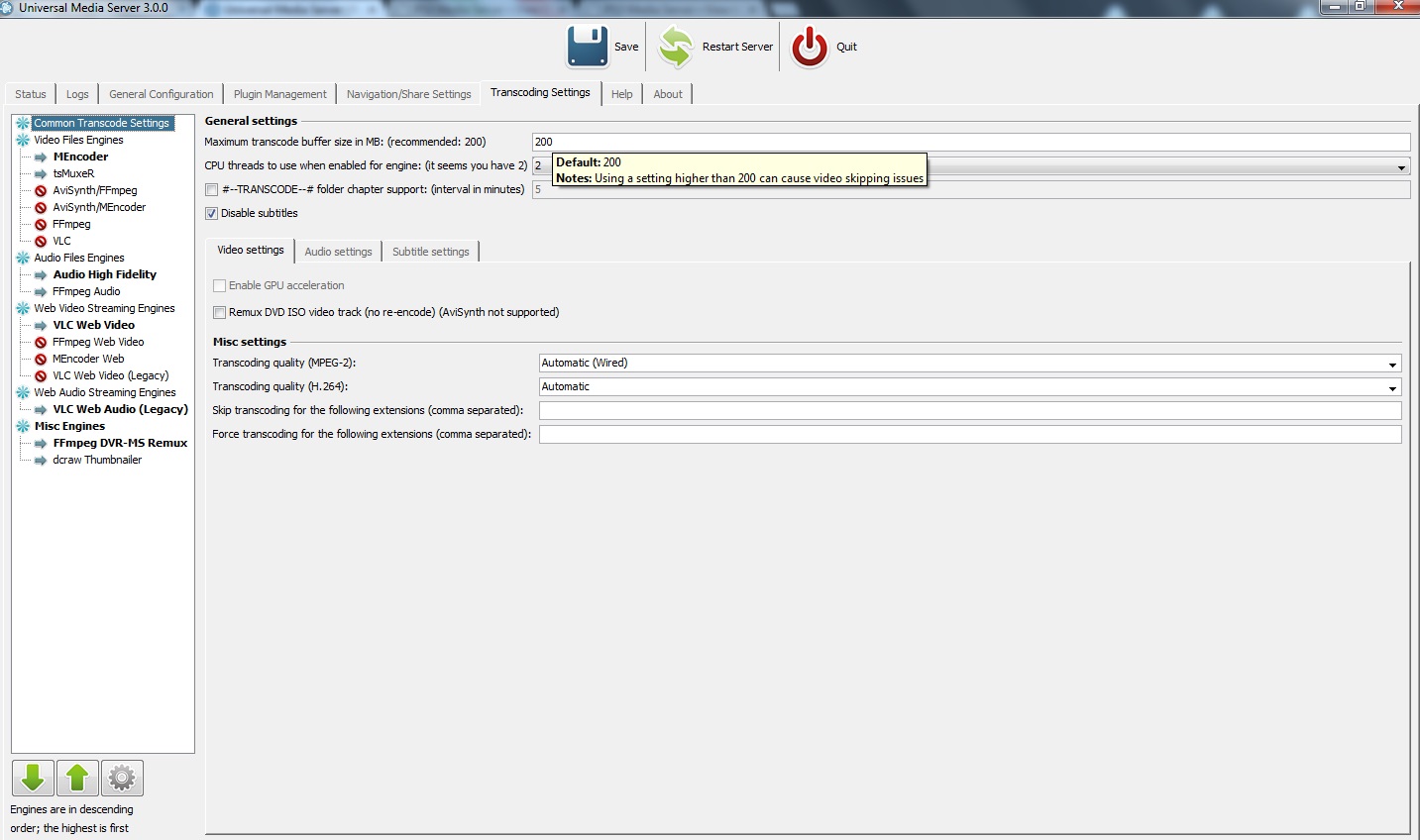 transcoding setting